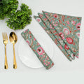 Floral Hand Block Printed Cloth Napkins: Sage Green & Red Cotton Linen