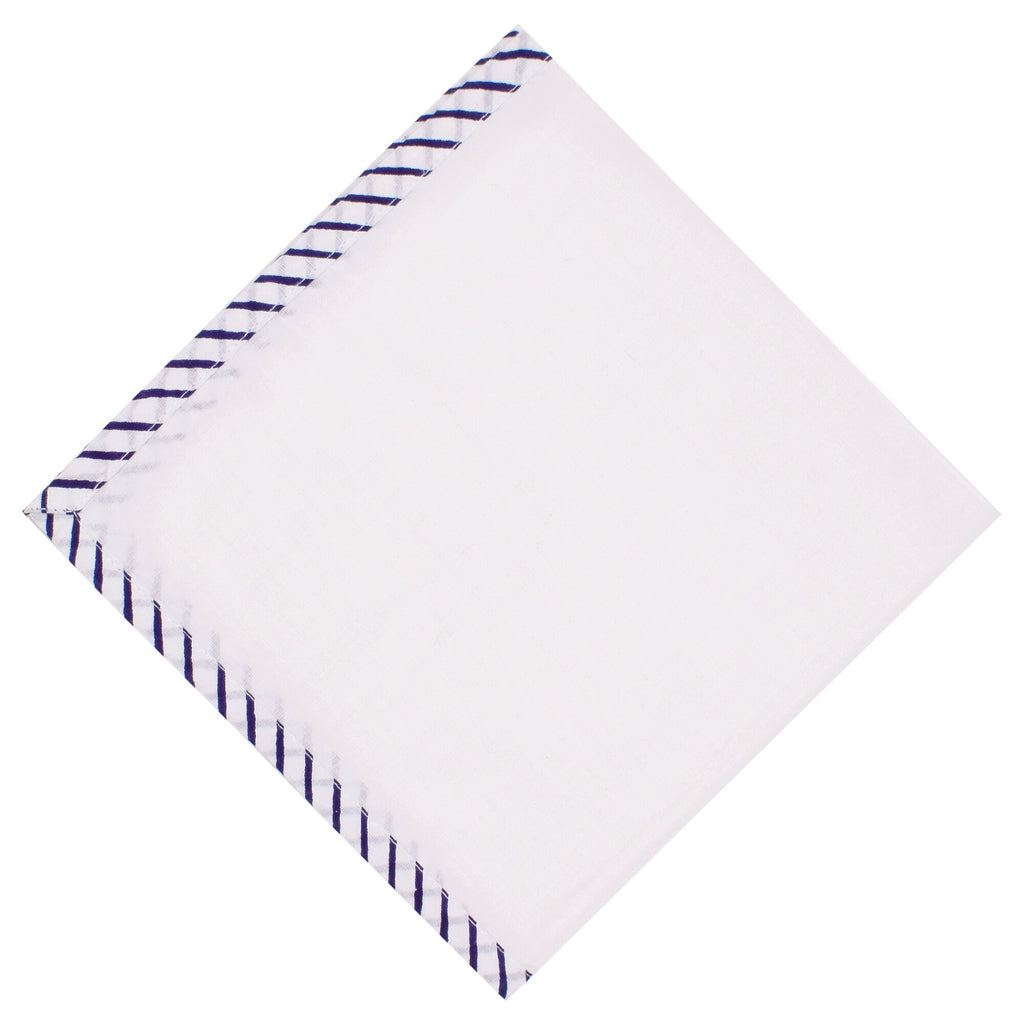 Hand Block Printed Cotton Napkins: White with Blue Border