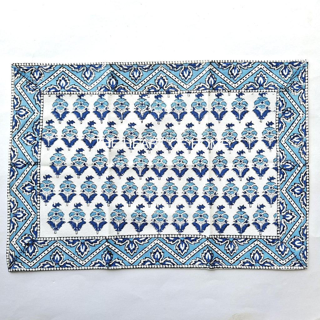 Hand Block Printed Cotton Placemat & Napkin Set: Jaipur Artisan Made