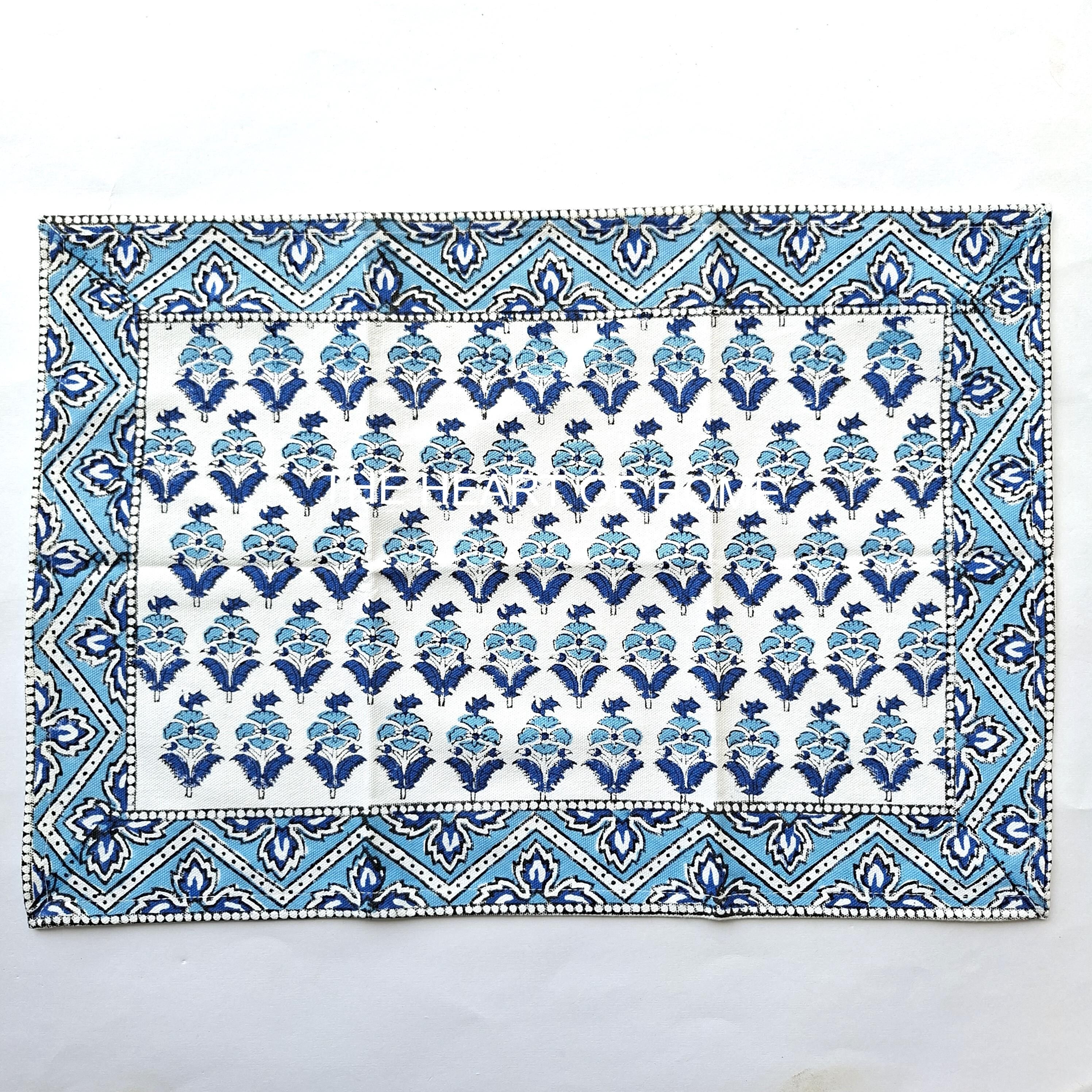 Hand Block Printed Cotton Placemat & Napkin Set: Jaipur Artisan Made