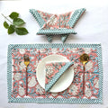 Hand Block Printed Cotton Placemat & Napkin Set: Jaipur Artisan Made