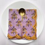 Lavender yellow scallop cotton Embroidery Napkins for table decoration and christmas gift | Reusable Floral Table Linen