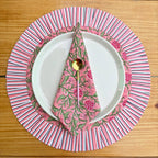 Floral Quilted Round Placemats with Napkins: Rose Pink Cotton Set