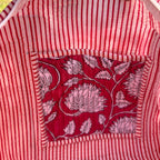 Large Bright Red Cotton Quilted Duffle Bags Block print Gifts Handmade Colorful Travel night Travel Gym Yoga Luggage pocket 18x9x9 inches