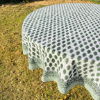 Hand Block Print Tablecloth: Tropical Palm, 72" Round Cotton