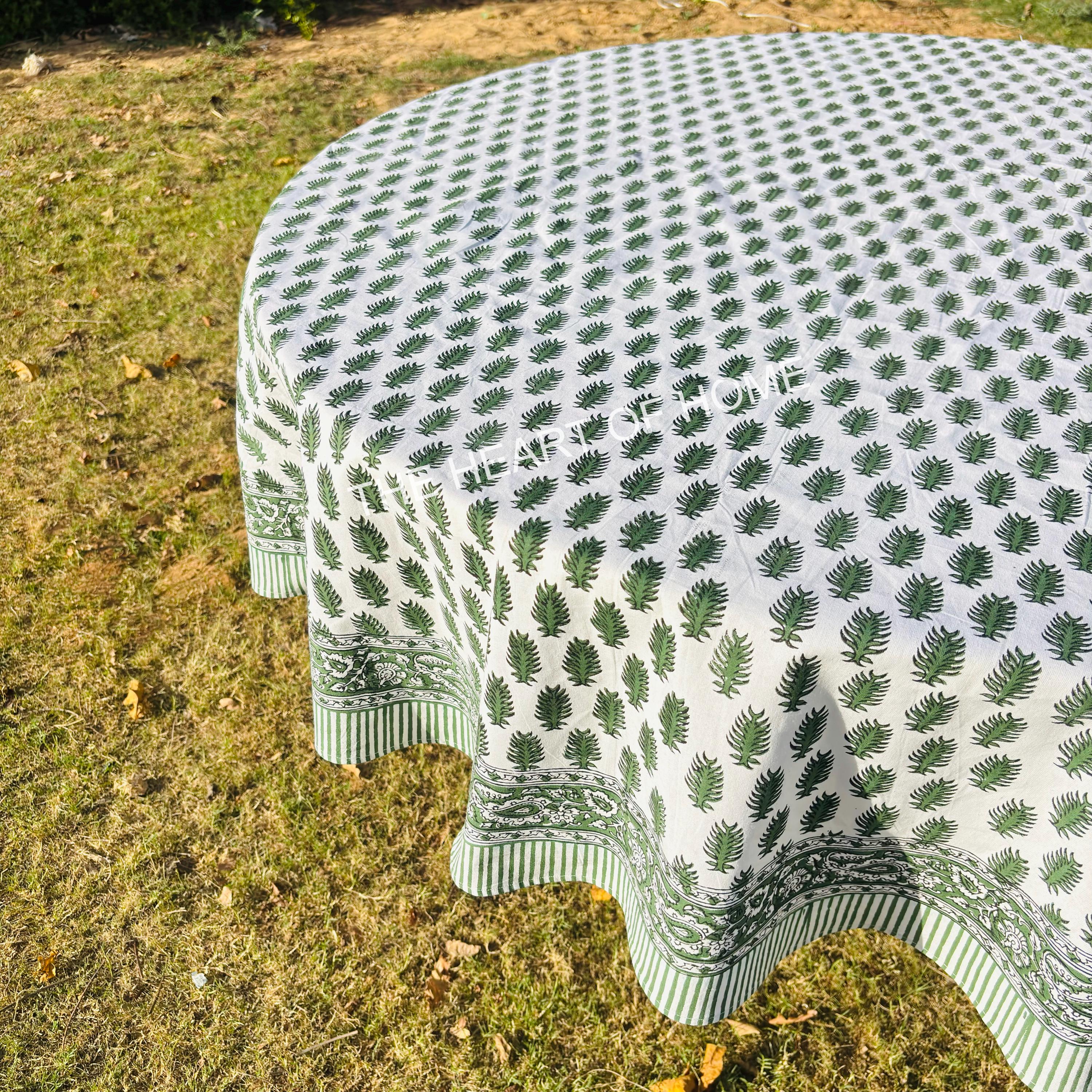 Hand Block Print Tablecloth: Tropical Palm, 72" Round Cotton