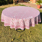 Round Palm Tree Tablecloth: Hand Block Printed Cotton, 72 inches