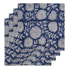 Handmade Royal Blue Floral Napkins: Block Printed Cotton Table Decor