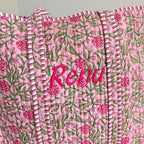 Custom Embroidered Rose Floral Tote Bag: Hand Block Printed Gift