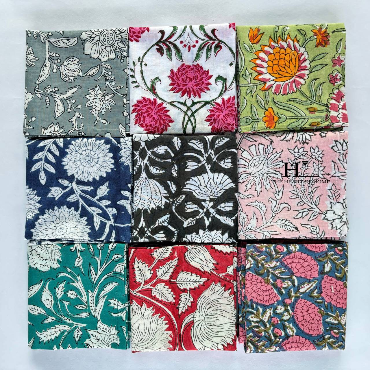Assorted Mix and Match Hand Block Floral 100% Cotton Cloth Napkins Perfect for Kids,Wedding Events, cocktail napkins Dining Table-Zero waste