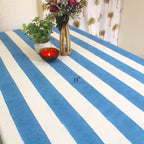 Hand-Block Stripe Cotton Tablecloth: Sky Blue Waterproof Dining Table Cover