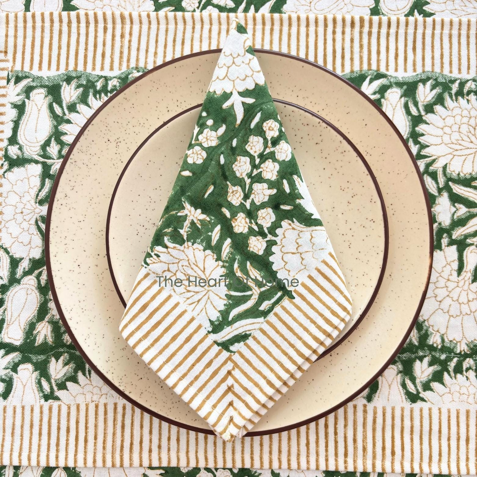 Green Floral Cotton Linen Tablecloth: Custom Sizes, Elegant Event Decor