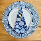 Handcrafted Royal Blue Floral Quilted Placemat & Napkin Set