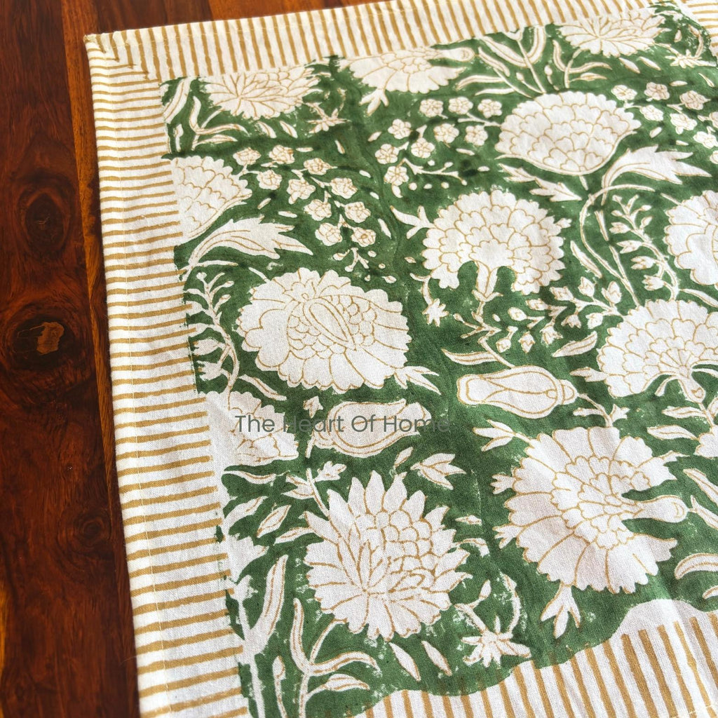 Green Floral Cotton Linen Tablecloth: Custom Sizes, Elegant Event Decor