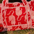 Handmade Red Tiger Cotton Quilted Duffle Bag: Travel Gym Luggage
