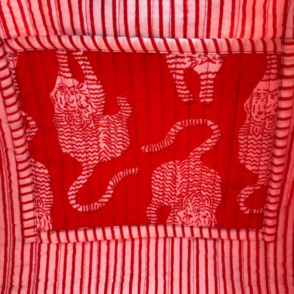 Handmade Red Tiger Cotton Quilted Duffle Bag: Travel Gym Luggage