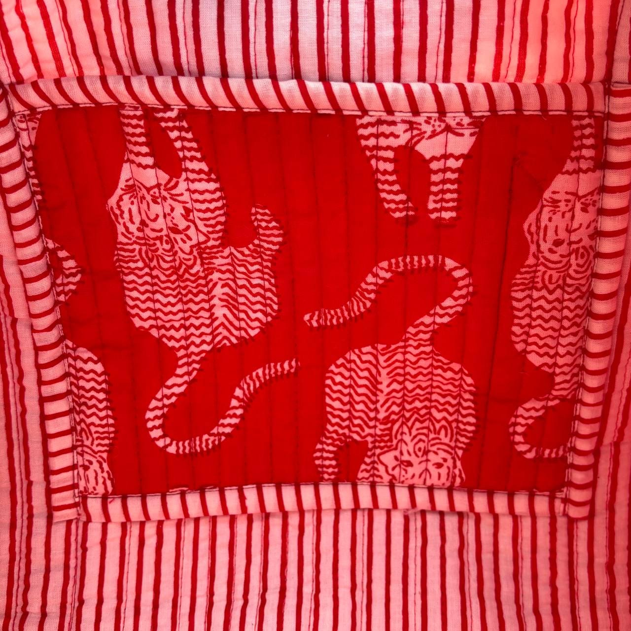 Handmade Red Tiger Cotton Quilted Duffle Bag: Travel Gym Luggage