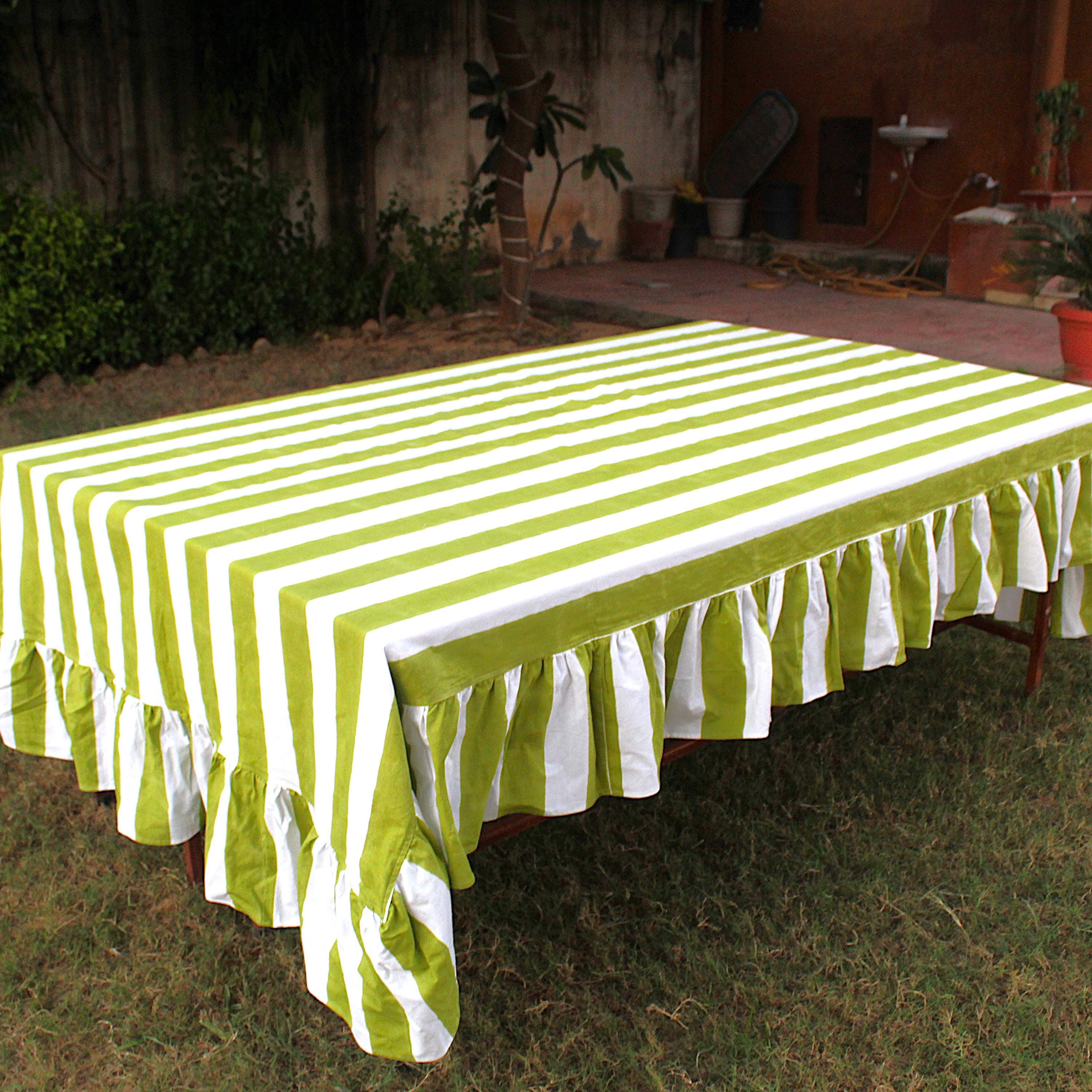 Light green Stripe Table cloth ruffle for table decoration and christmas gift small wedding events