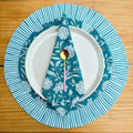 Teal Blue Floral Quilted Placemat & Napkin Set: Indian Artisan Craft