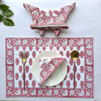 Hand Block Printed Cotton Placemat & Napkin Set: Jaipur Artisan Made