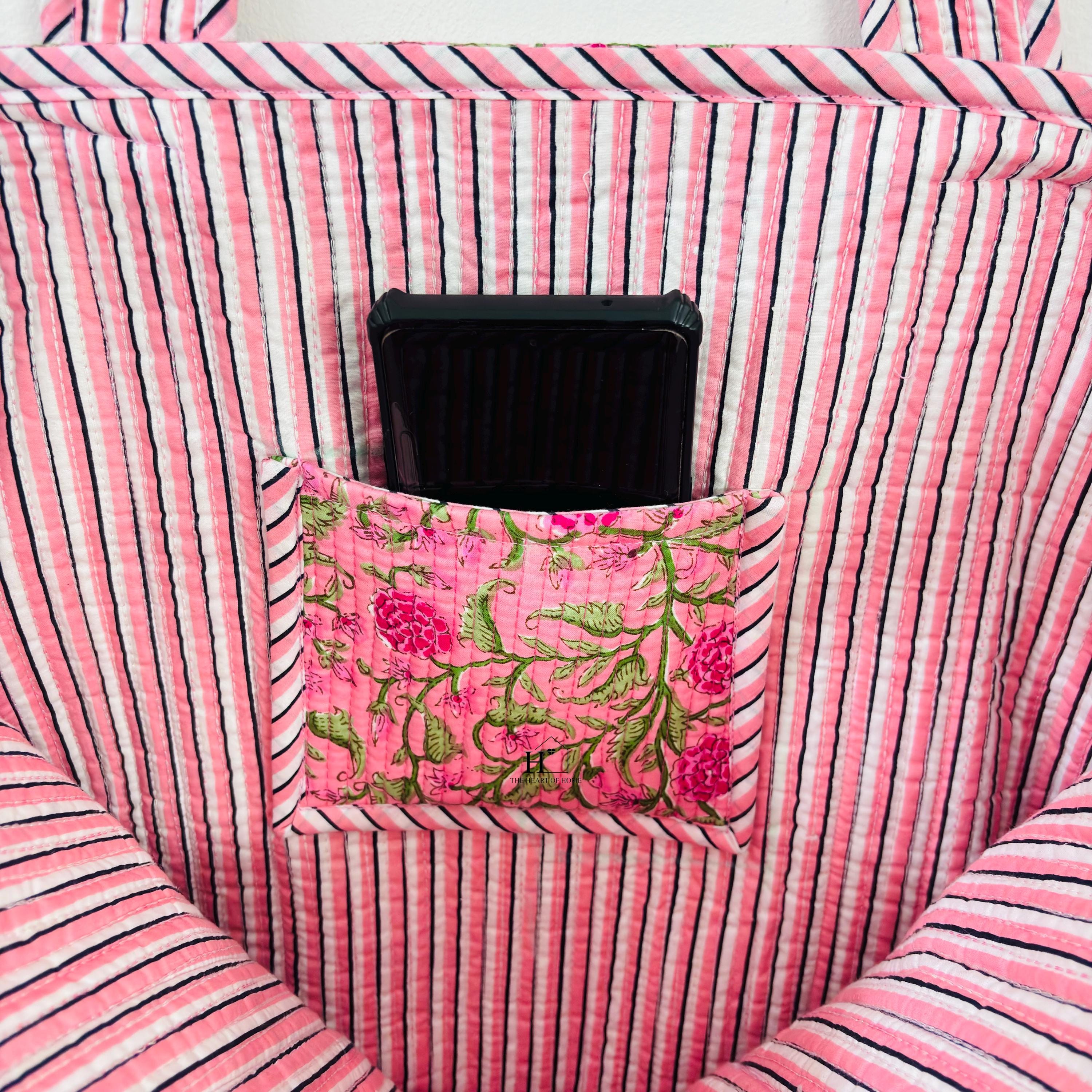 Multicolor Quilted Cotton Tote Bag: Handblock Print, Travel Friendly