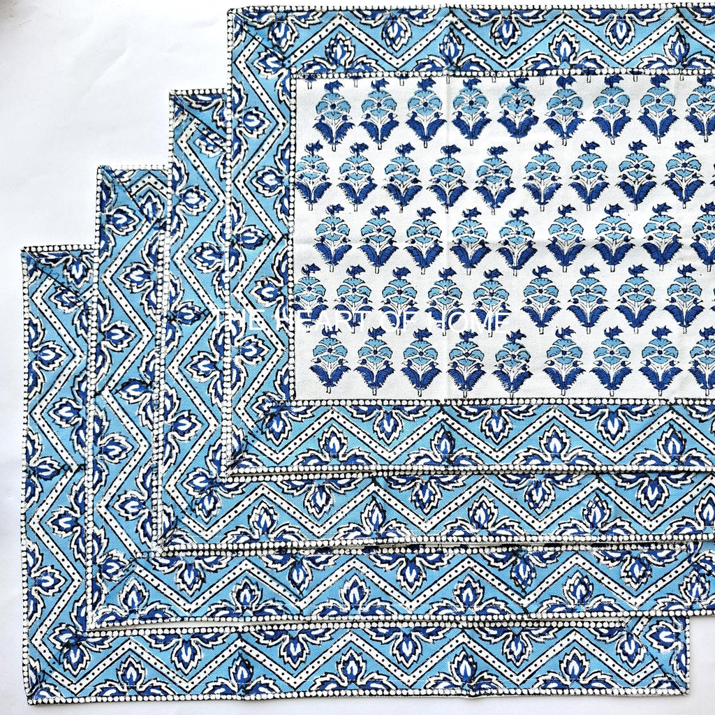 Hand Block Printed Cotton Placemat & Napkin Set: Jaipur Artisan Made