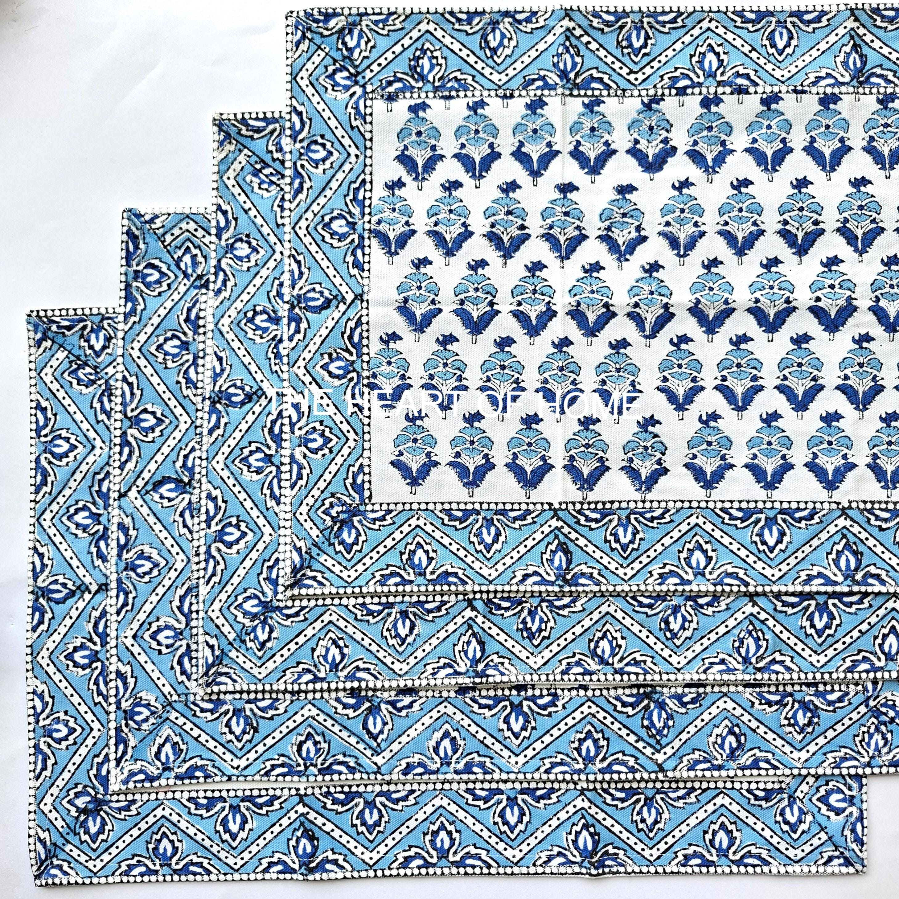 Hand Block Printed Cotton Placemat & Napkin Set: Jaipur Artisan Made