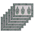 Hand Block Printed Cotton Placemats and Napkins: Gray & Green Floral