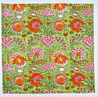 Hand Block Printed Cotton Napkins: Green & Orange Floral Table Decor