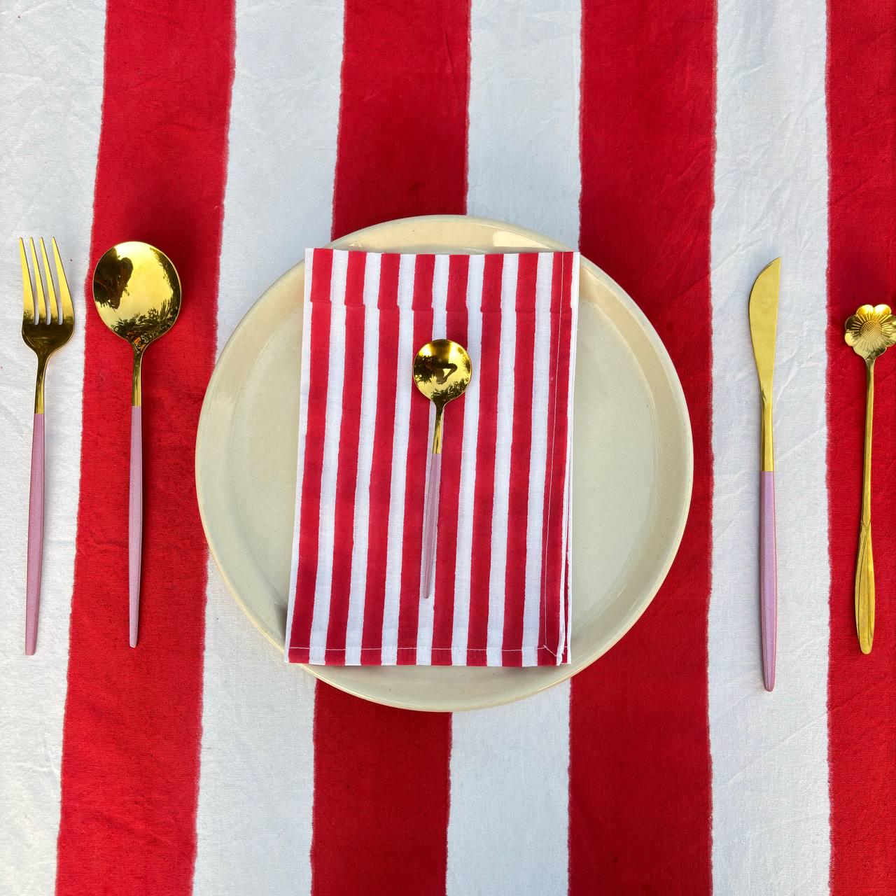 Red Stripe Table Cloth for Round Table hand block printed | christmas gift | wedding table deor