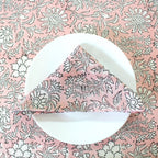 Pink Floral Block Print Cotton Tablecloth - Farmhouse Dining Cover