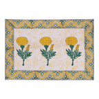Hand Block Printed Placemats and Napkins: Yellow Green Floral Cotton Set