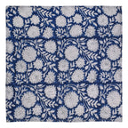 Handmade Royal Blue Floral Napkins: Block Printed Cotton Table Decor