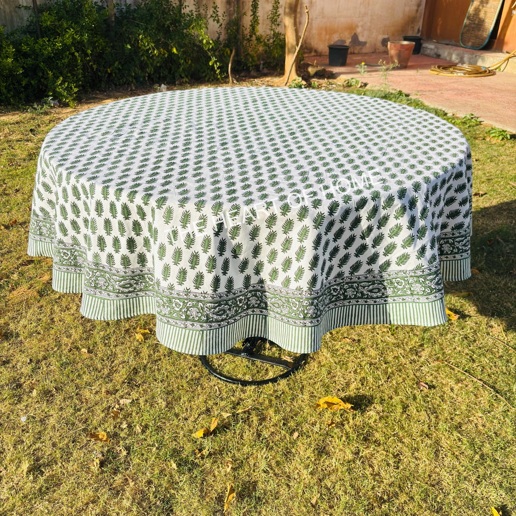 Hand Block Print Tablecloth: Tropical Palm, 72" Round Cotton