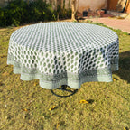 Hand Block Print Tablecloth: Tropical Palm, 72" Round Cotton
