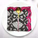 Black Pink scallop cotton Embroidery Napkins for table decoration and christmas gift | Reusable Floral Table Linen