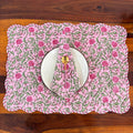 Cotton quilted mats hand block printed Rose Pink Floral 14x20 Inch Reversible 100% Cotton, Washable, Soft & Absorbent, Perfect for Wedding