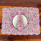 Cotton quilted mats hand block printed Rose Pink Floral 14x20 Inch Reversible 100% Cotton, Washable, Soft & Absorbent, Perfect for Wedding