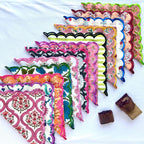 Hand Block Print Scallop Napkins: Floral Cotton Dinner Napkins