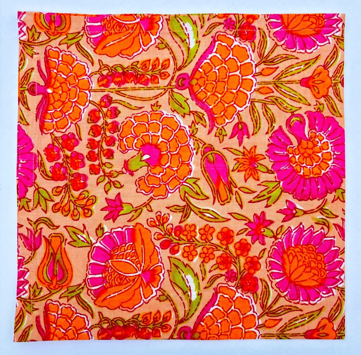 Hand Block Printed Orange Floral Napkins: Fall Table Decor
