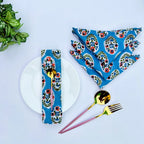 Handmade Blue Floral Block Printed Cotton Napkins