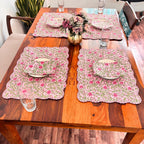 Cotton quilted mats hand block printed Rose Pink Floral 14x20 Inch Reversible 100% Cotton, Washable, Soft & Absorbent, Perfect for Wedding